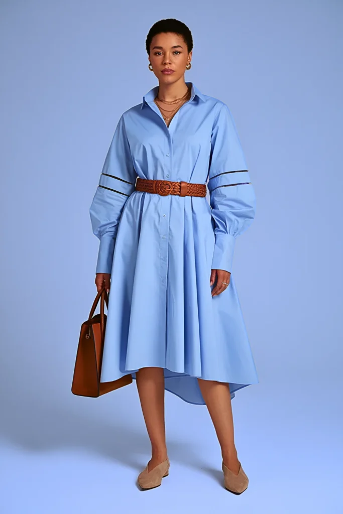 Spring Sculptural Poplin Shirt Dress Work Outfit