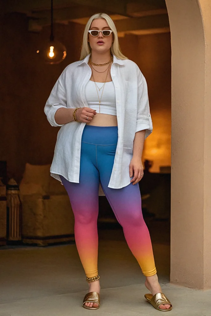 Plus Size Sunset Ombre Cropped Legging Outfit