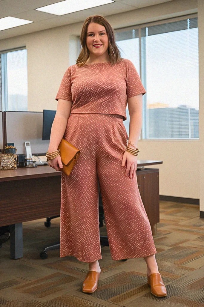 Plus Size Summer Palazzo Culotte Trouser Set Office Outfit