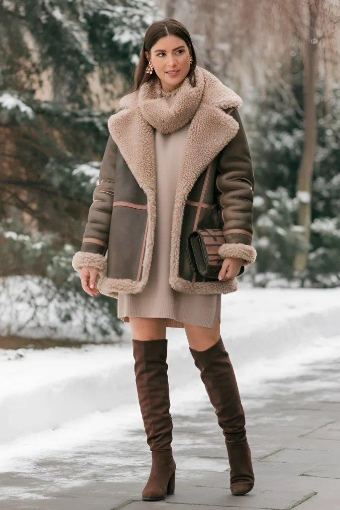 Stockholm Style Shearling Jacket Winter Outfits