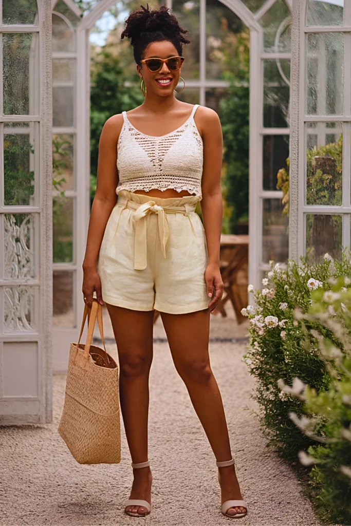 Crochet Crop Top and Linen Paperbag Shorts