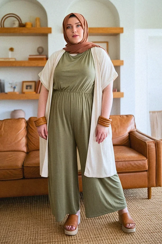 Olive Green Utility Jumpsuit Festival Hijabi Outfit