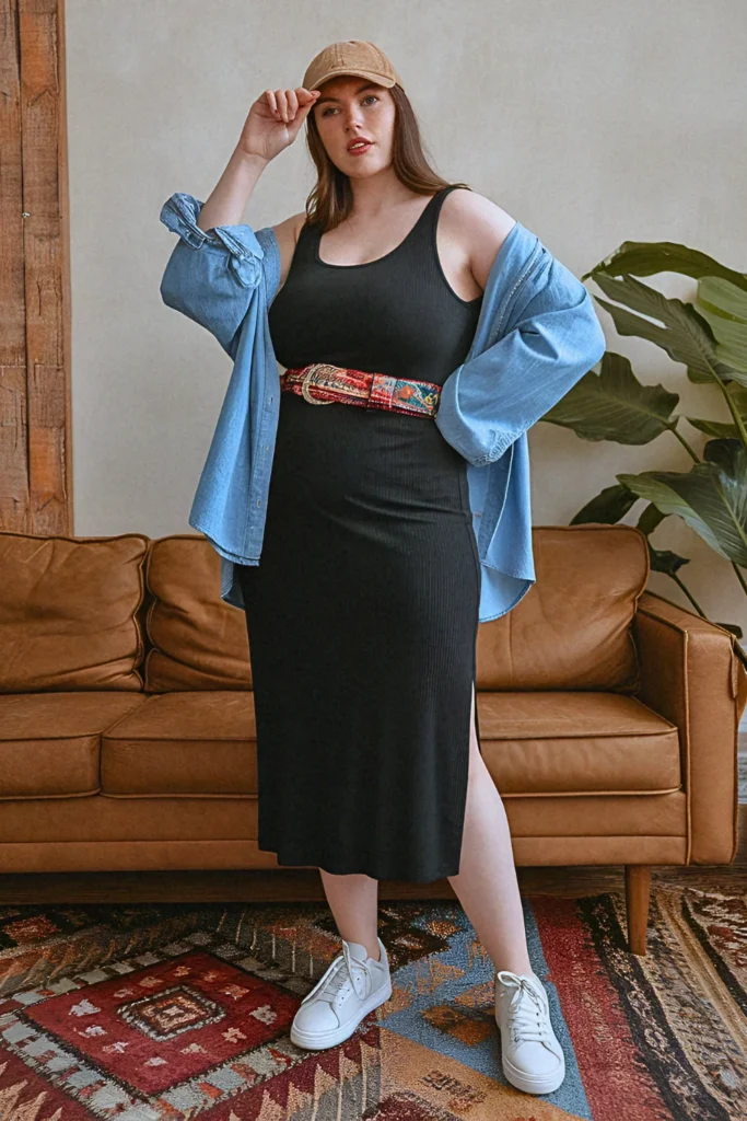 Plus Size Comfy Ribbed Tank Midi Dress Summer Outfit