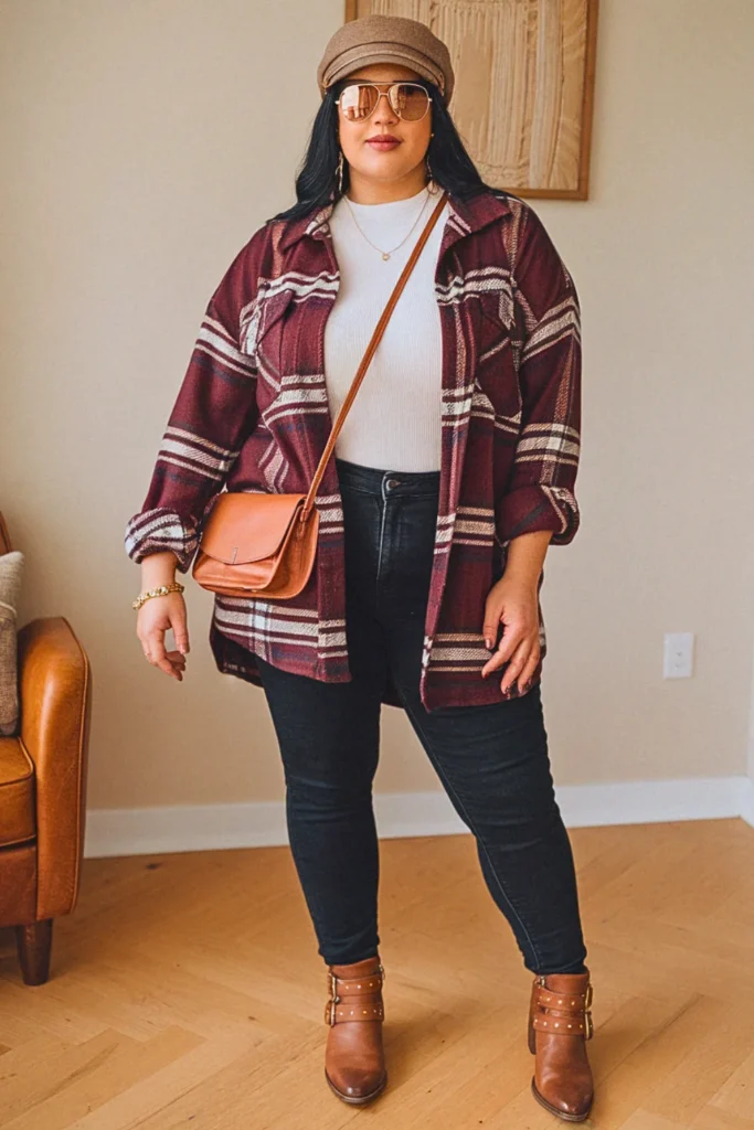 Plus Size Shacket Casual Fall Outfit