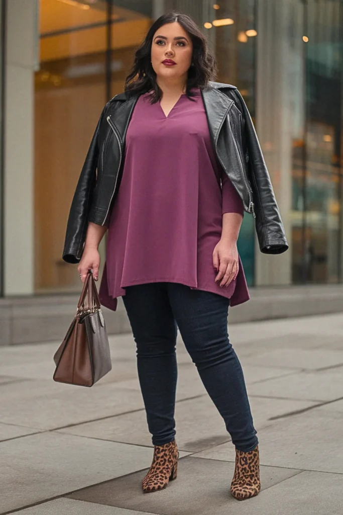 Plus Size New York Tunic Top and Skinny Jeans Fall Outfit