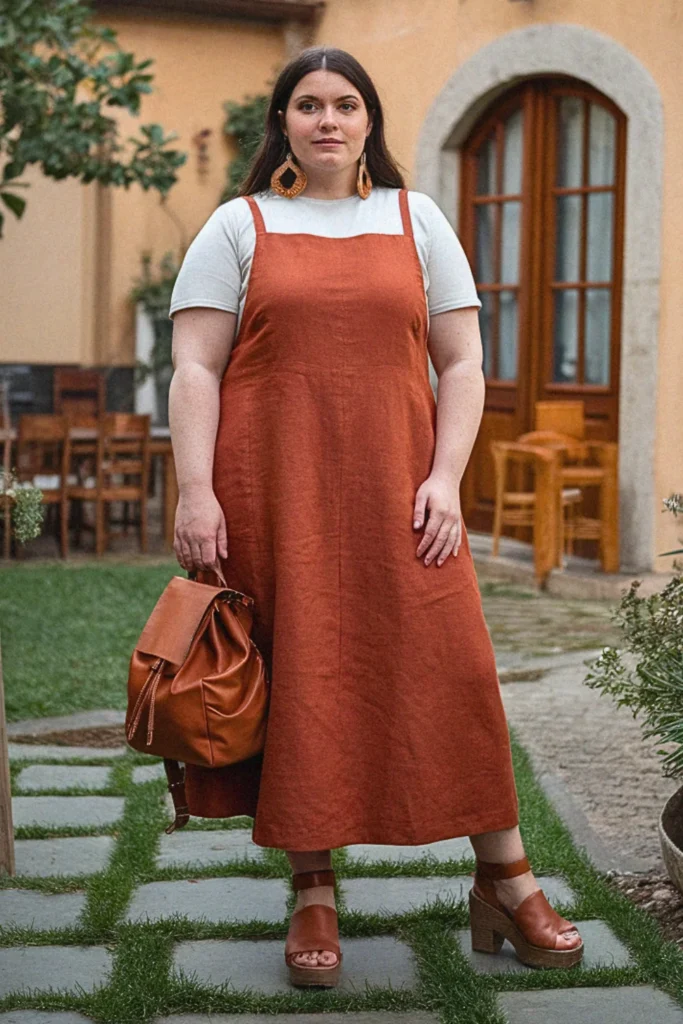Plus Size Linen Pinafore Dress Summer Outfit