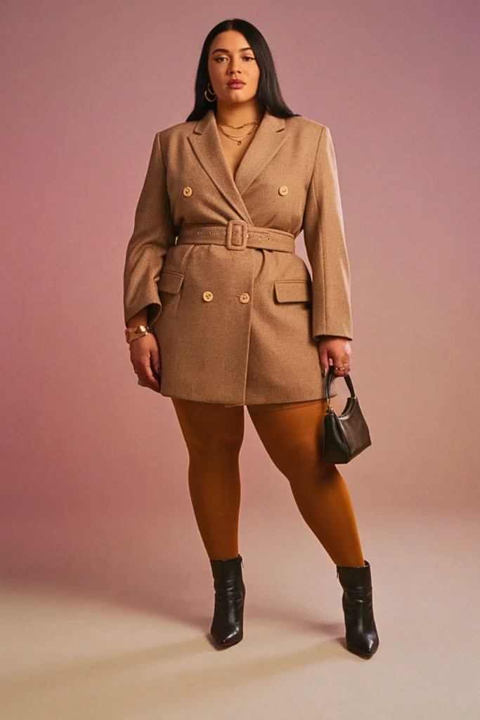 Plus Size Blazer Dress and Tights Fall Outfit