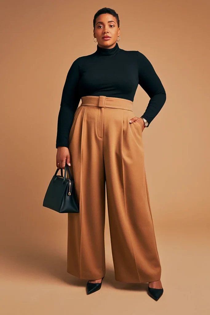 Plus Size Turtleneck and Wide Leg Trousers Minimal Autumn Outfit