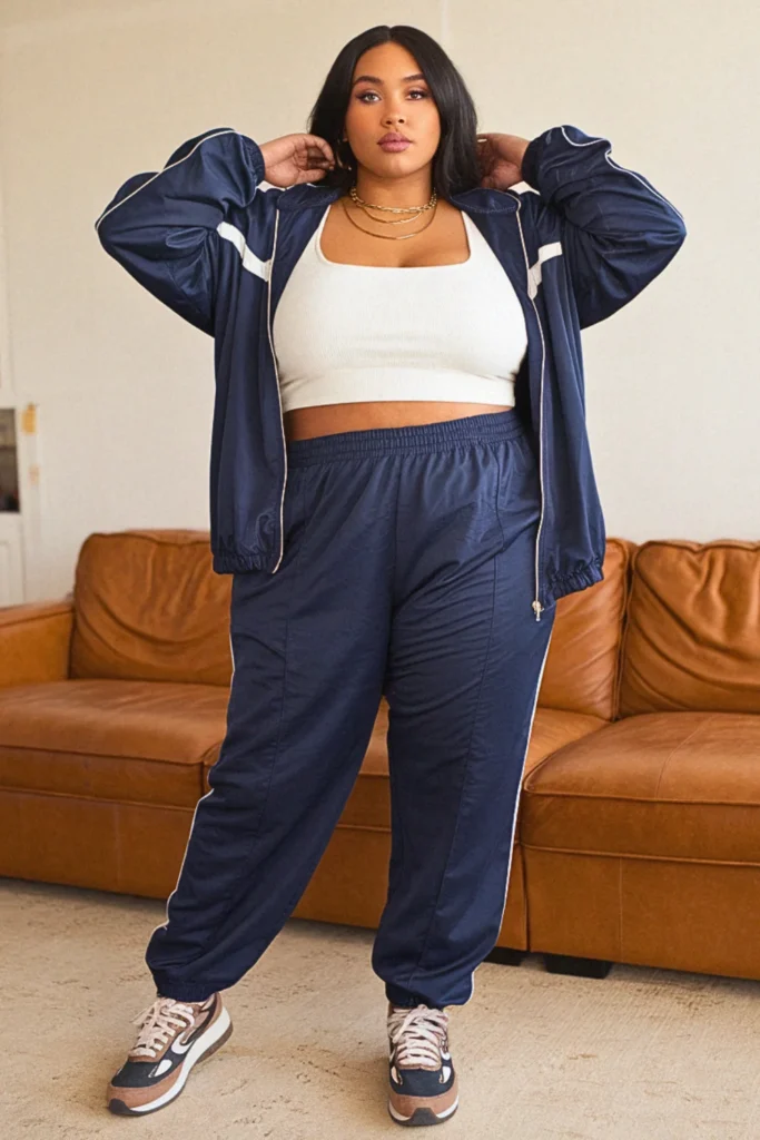 Plus Size Casual Track Jacket Sneaker Fall Outfit