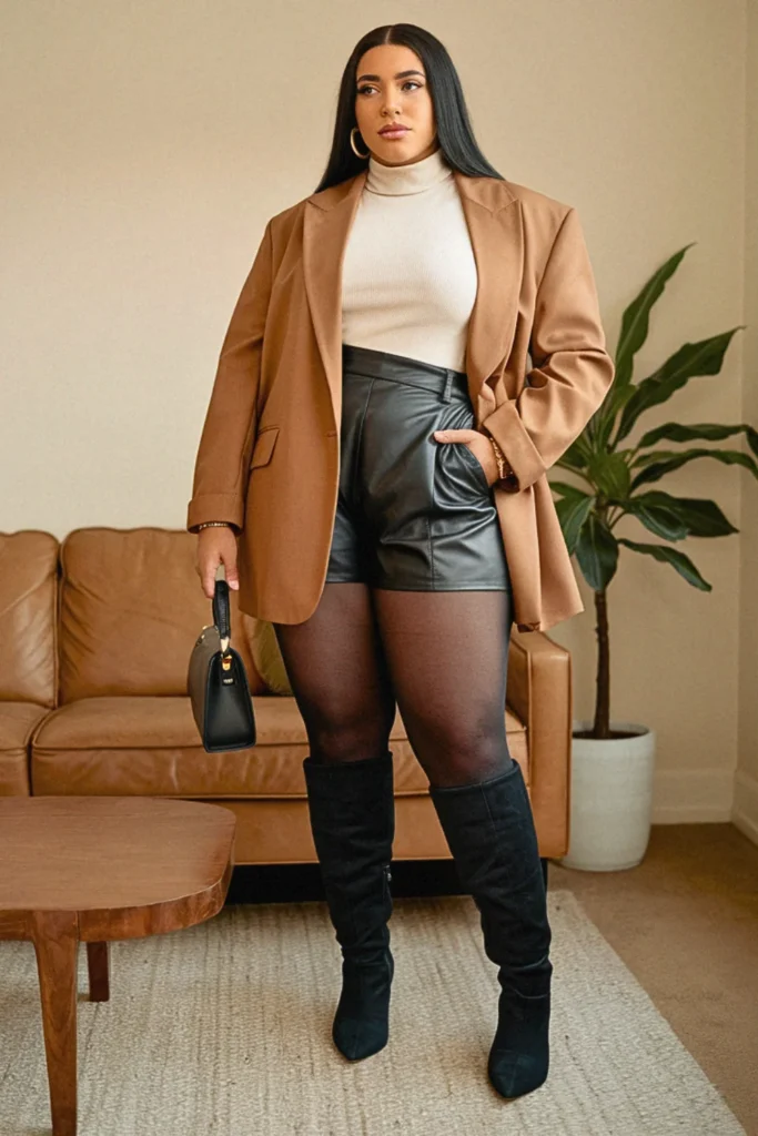 Plus Size Oversized Blazer and Shorts Fall Outfit