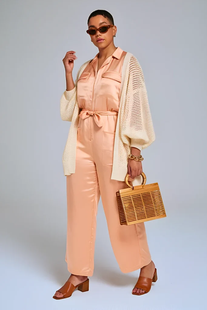 Spring Satin Utility Jumpsuit Work Outfit