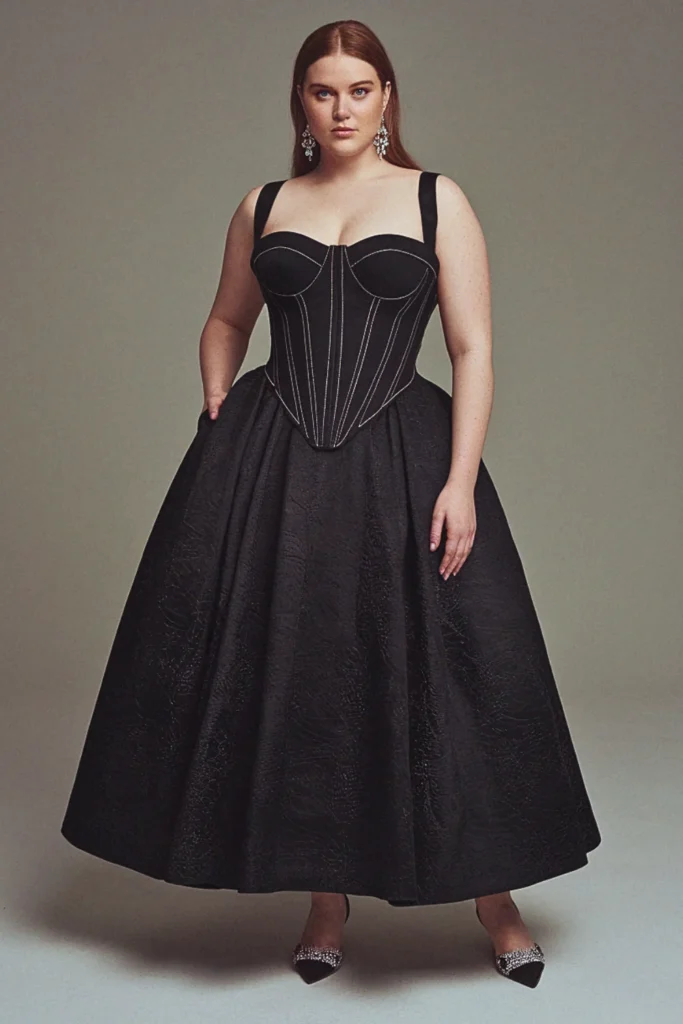 Corset-Style Sweetheart Black Evening Gown Wedding Guest Dress