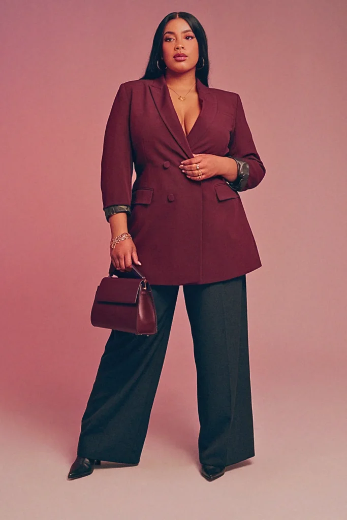Plus Size Structured Blazer and Wide Leg Trouser Fall Outfit