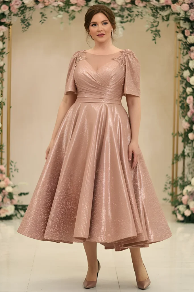 Plus Size Mother of the Bride Sheen Rose Gold Dress