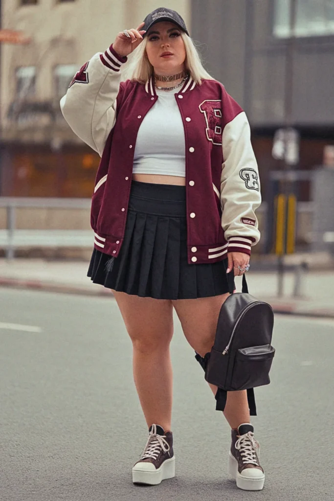 Plus Size Varsity Inspired Streetwear Outfit