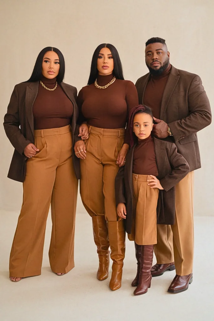 Plus Size Fall Chocolate Brown Turtleneck Family Outfit