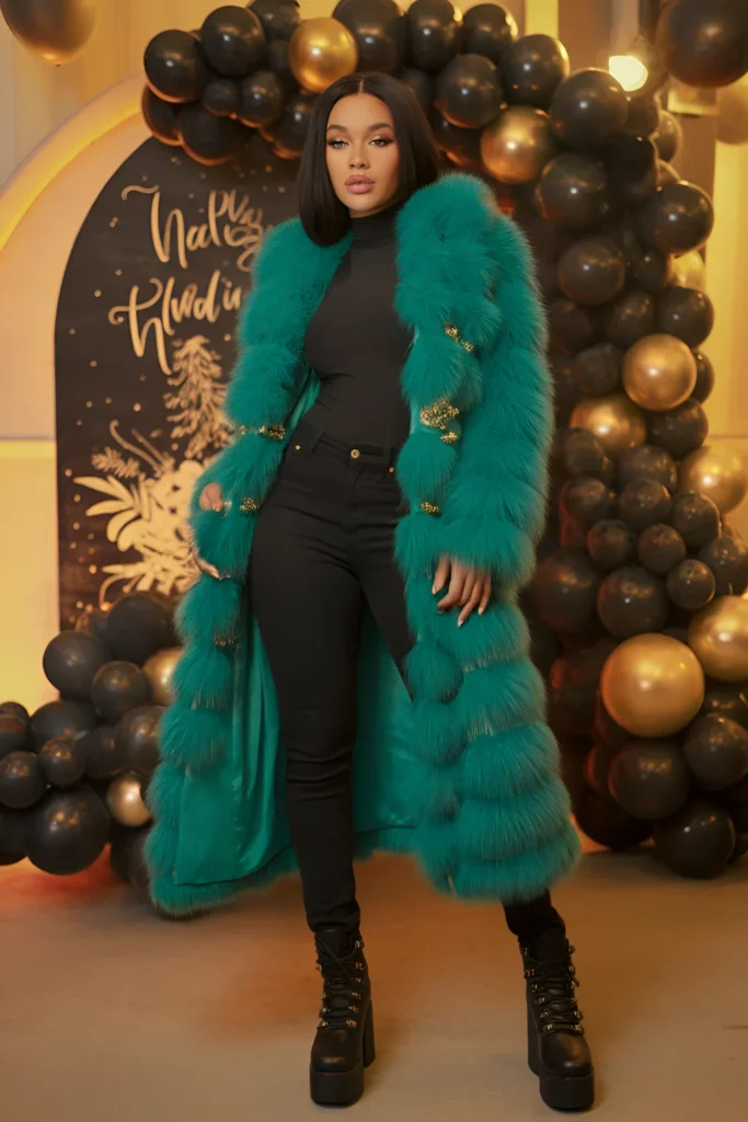 Winter Birthday Faux Fur Coat Outfit For Black Women