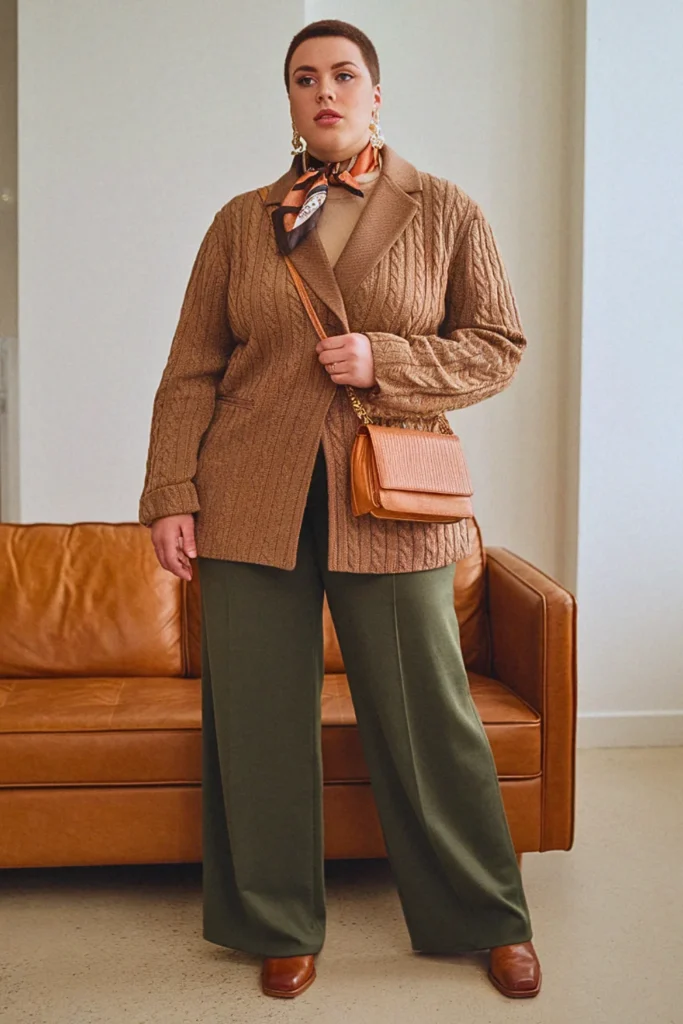 Plus Size Textured Knit Blazer Professional Fall Outfit