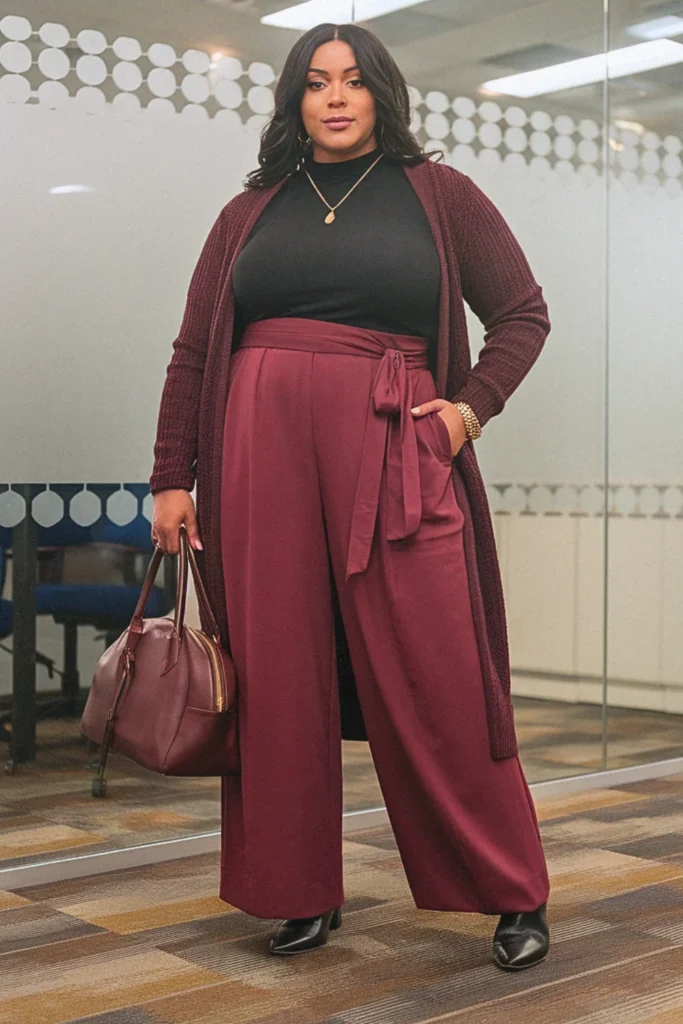Plus Size Fall Wrap Pants Office Casual Outfit