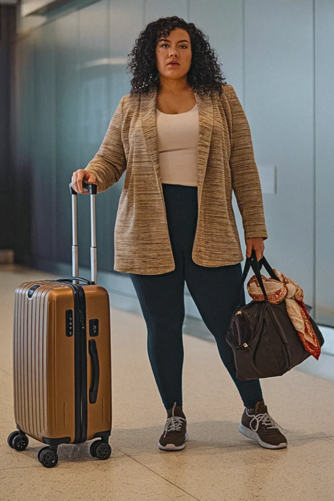 Plus Size Fall Knit Blazer and Legging Travel Outfit
