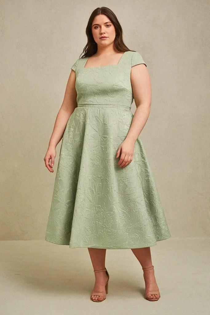 Plus Size Beach Botanical Jacquard Midi Wedding Guest Dress