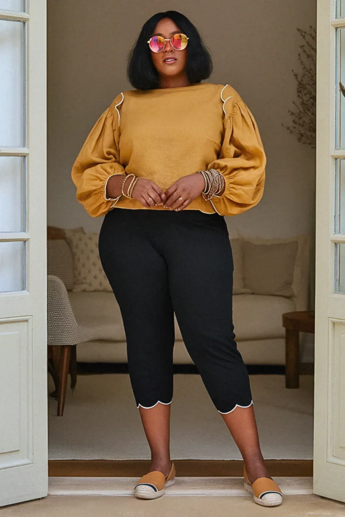 Plus Size Scalloped-Edge Capri Legging Outfit