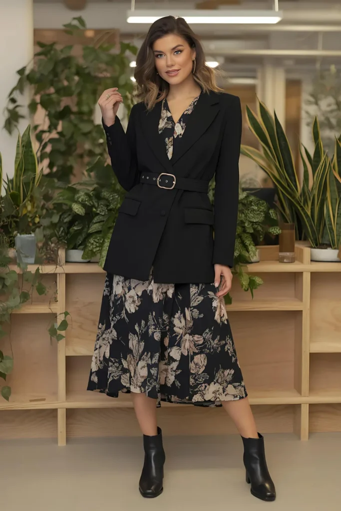 Winter Blazer and Midi Dress Work Outfit