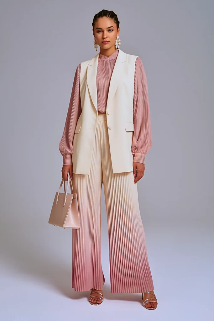 Spring Seashell-Tone OmbreÌ Pleated Set Work Outfit