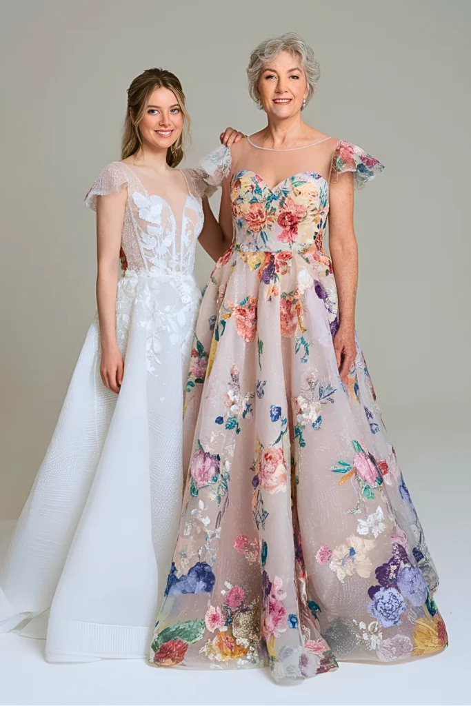 Whimsical Floral Embroidered Tulle Mother of the Bride Dress