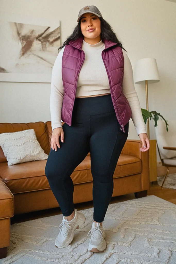 Plus Size Puffer Vest and Legging Fall Outfit