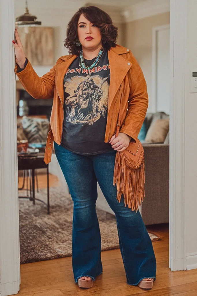 Plus Size Fall Suede Jacket Bohemian Autumn Outfit