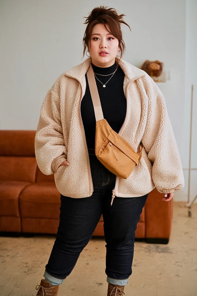 Plus Size Korean Sherpa Jacket Autumn Outfit