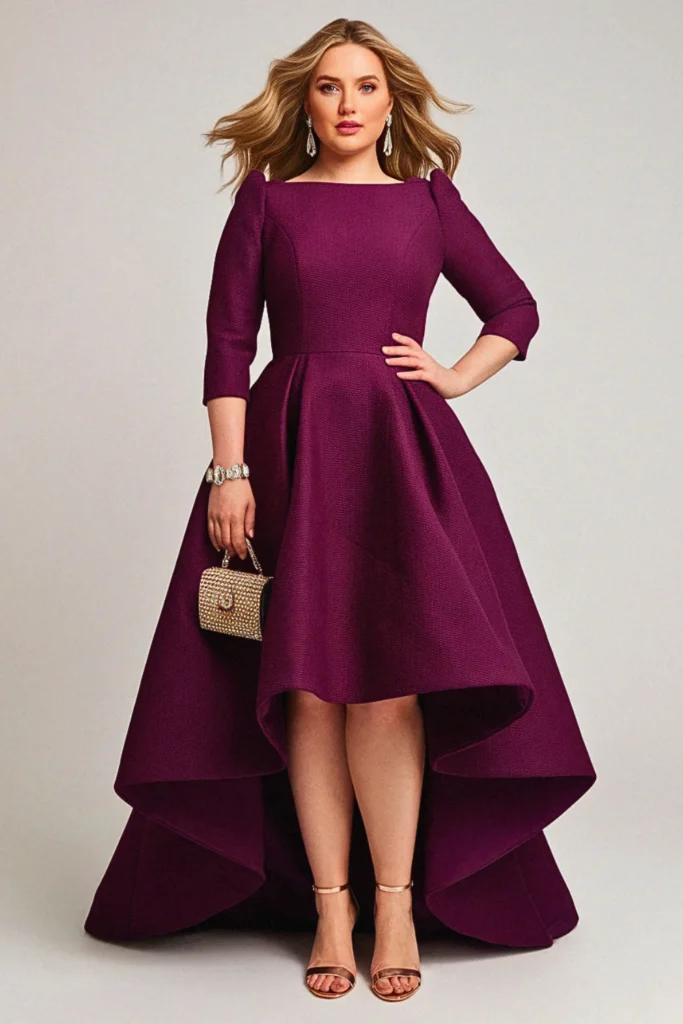 Plus Size Beach High-Low Hem Textured Wedding Guest Dress