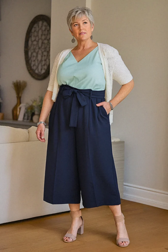 Plus Size Tie-Waist Culotte Summer Outfit