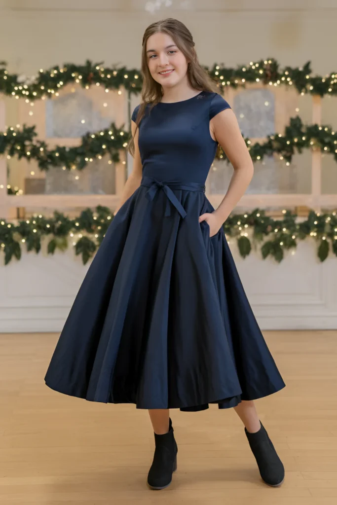 Middle School Winter Dance Navy Blue A-Line Dress
