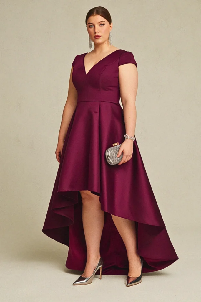 Amethyst High-Low Plus Size Wedding Guest Cocktail Dress