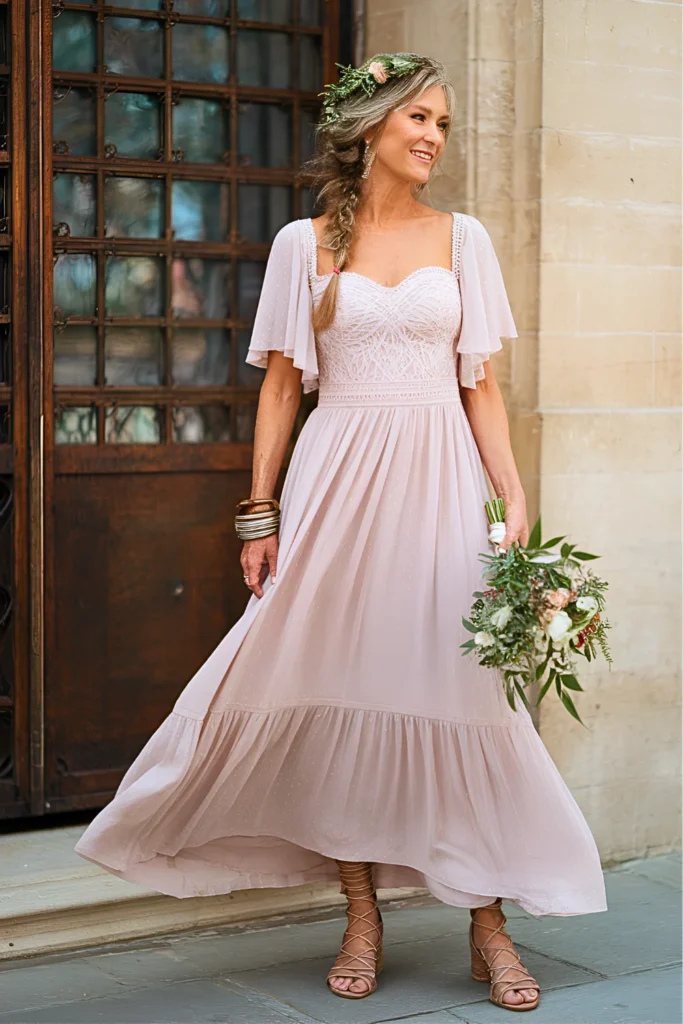 Bohemian Lace and Chiffon Mother of the Bride Maxi Dress
