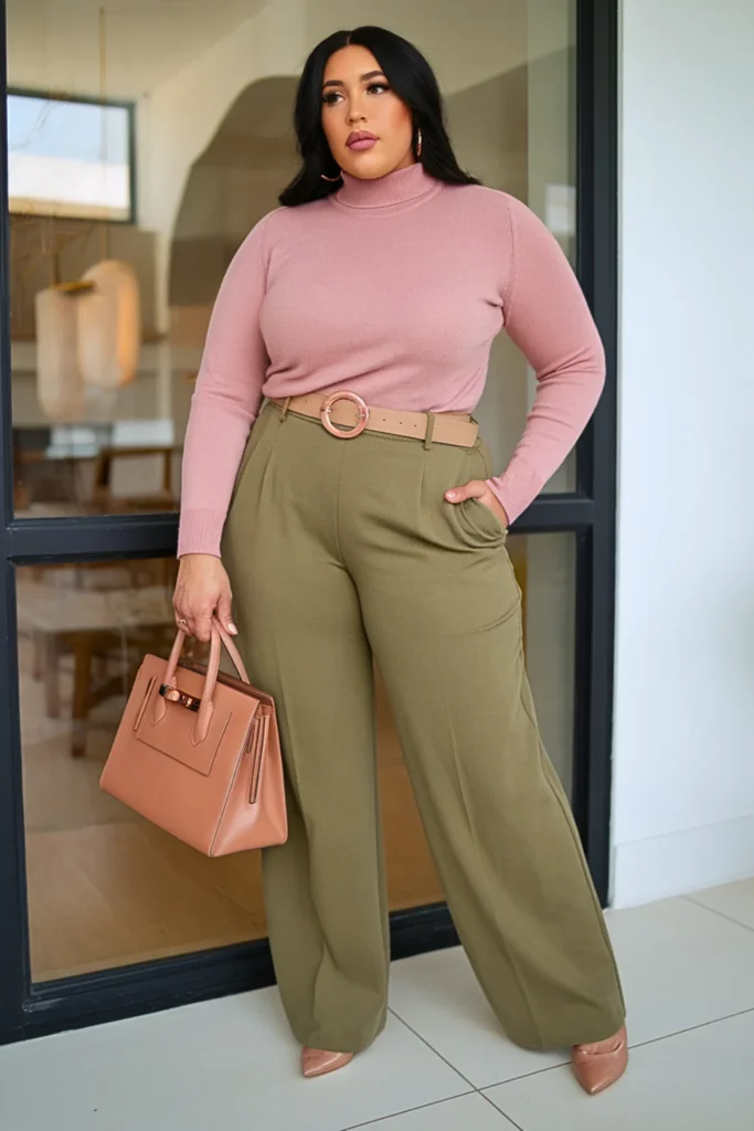 Plus Size Soft Dusty Pink Cashmere Sweater Autumn Outfit