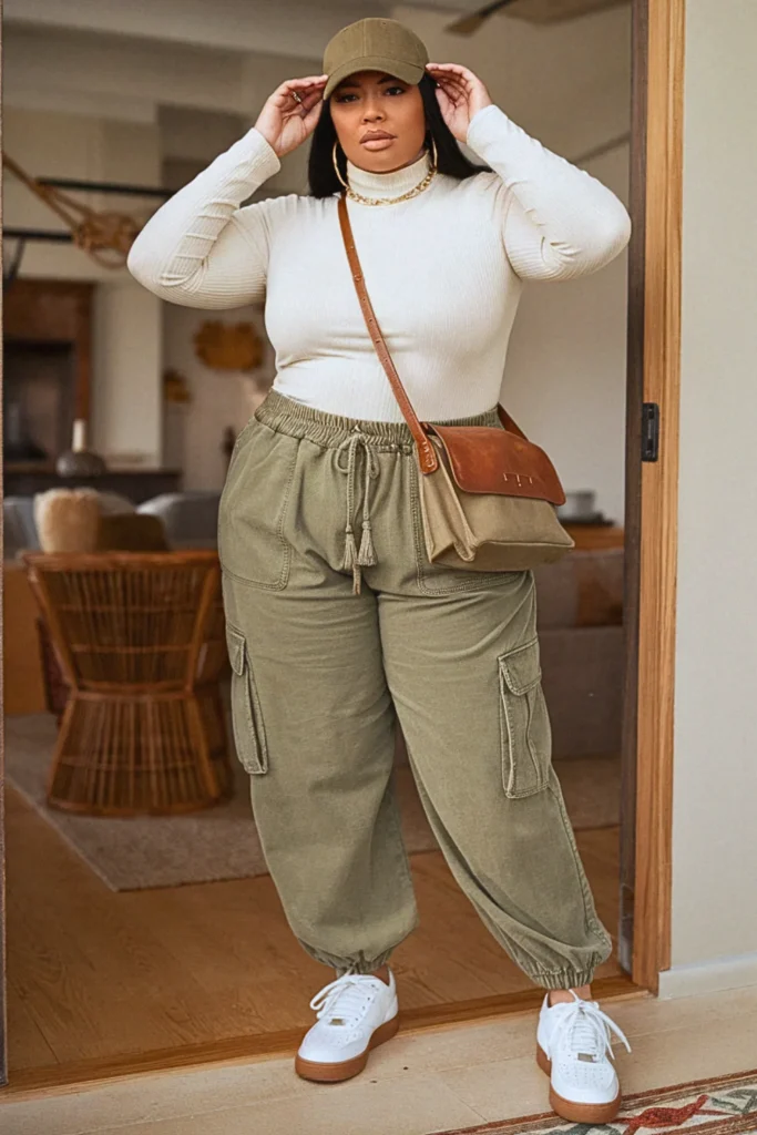 Plus Size Fall Turtleneck With Cargo Pants Comfy Outfit
