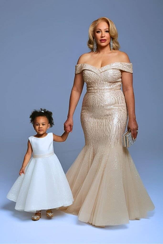 Plus Size Glamorous Champagne Sequin Mermaid Mother of the Bride Dress with Tulle Skirt