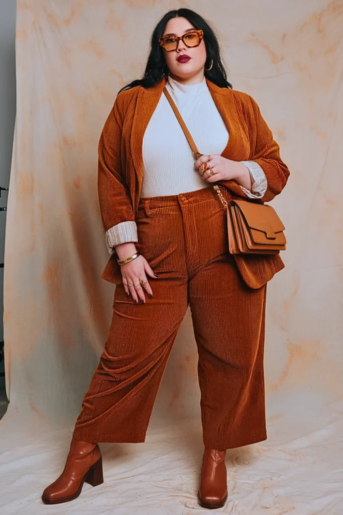 Plus Size Corduroy Blazer Set Fall Outfit