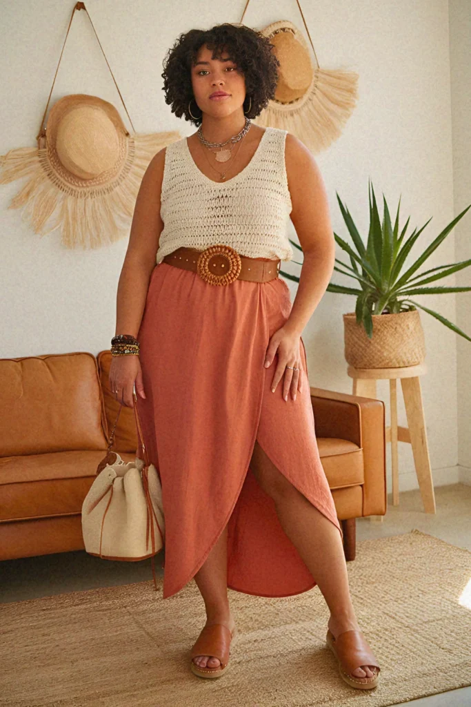 Plus Size Summer Convertible Wrap Long Skirt Outfit