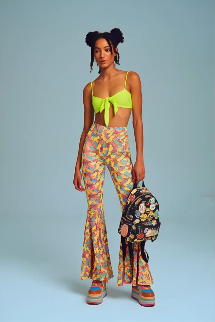 Tie-Front Crop Top and Printed Flare Pants Festival Spring Look