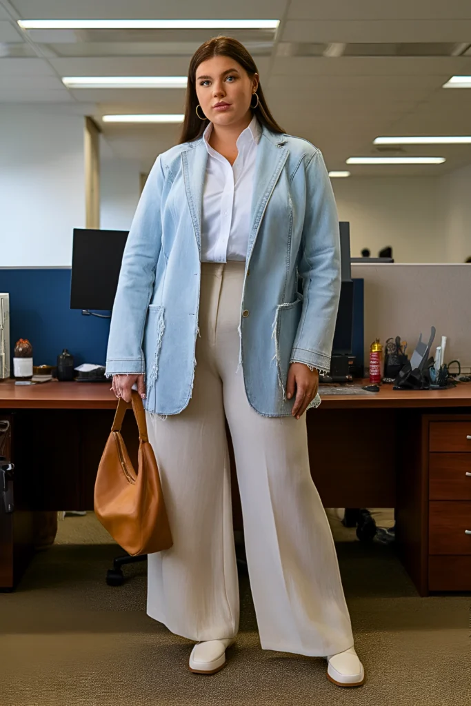 Plus Size Deconstructed Denim Blazer Chic Work Ensemble