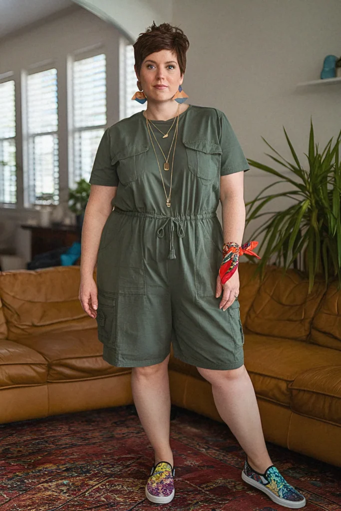 Plus Size Summer Utility Jumpsuit Mom Outfit