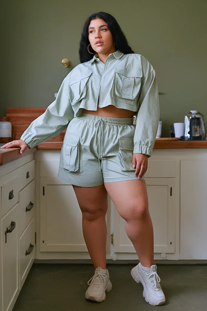 Plus Size Drawstring Cargo Coordinates Summer Outfit