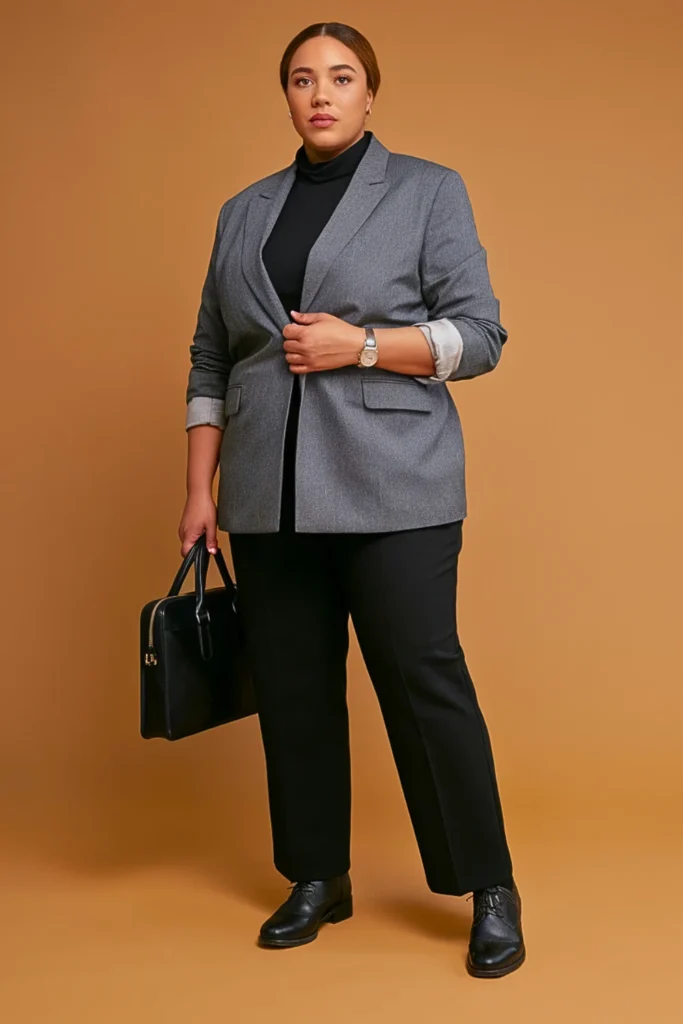 Plus Size Autumn Herringbone Blazer Executive Work Outfit