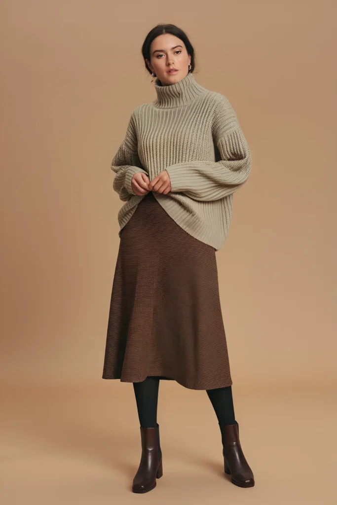 Winter Casual Midi Skirt and Turtleneck Outfit