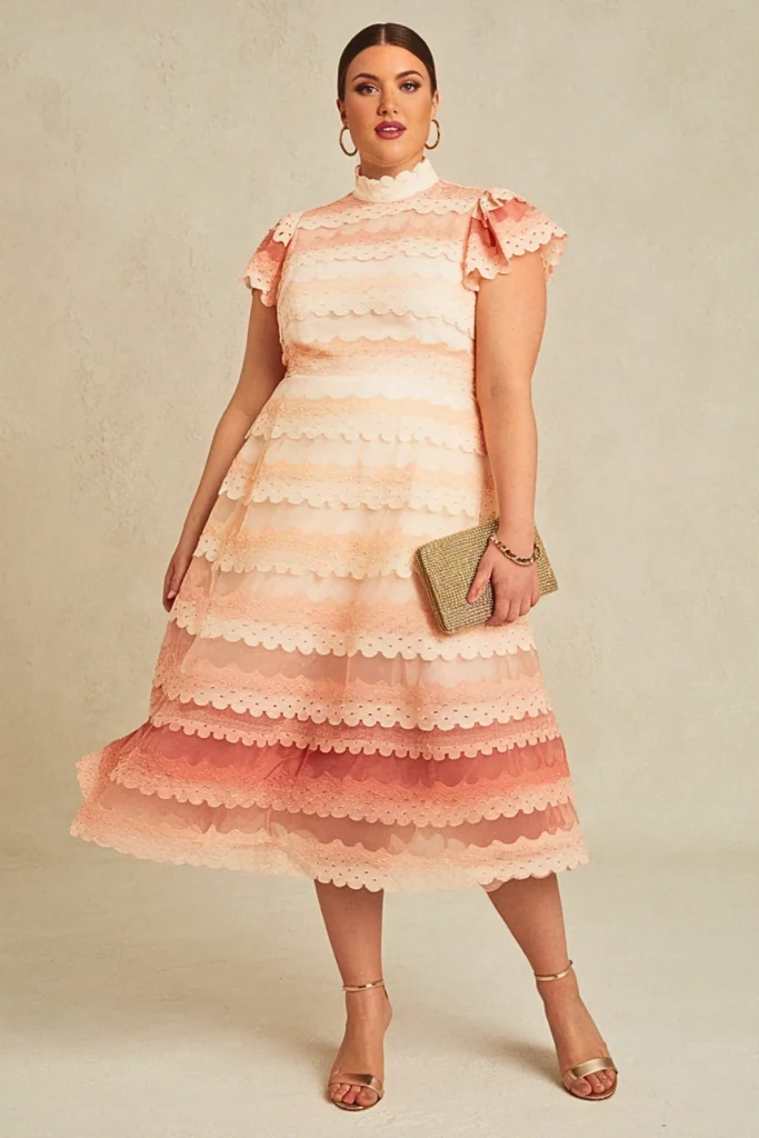 Plus Size Beach Tiered Scallop Hem Casual Wedding Guest Dress