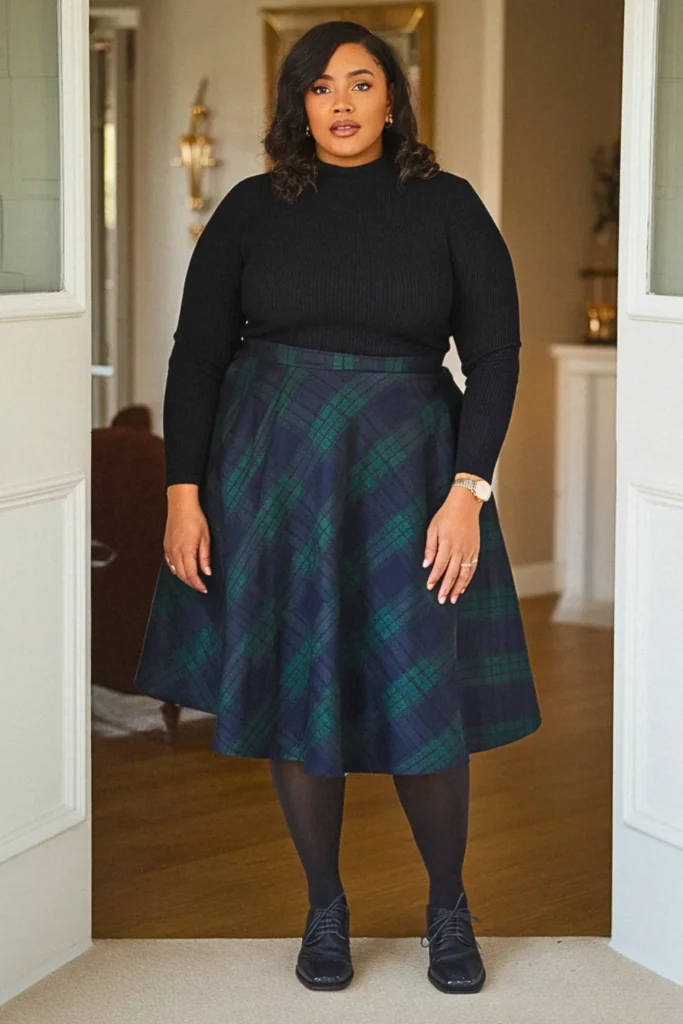 Plus Size Plaid Midi Skirt Fall Outfit